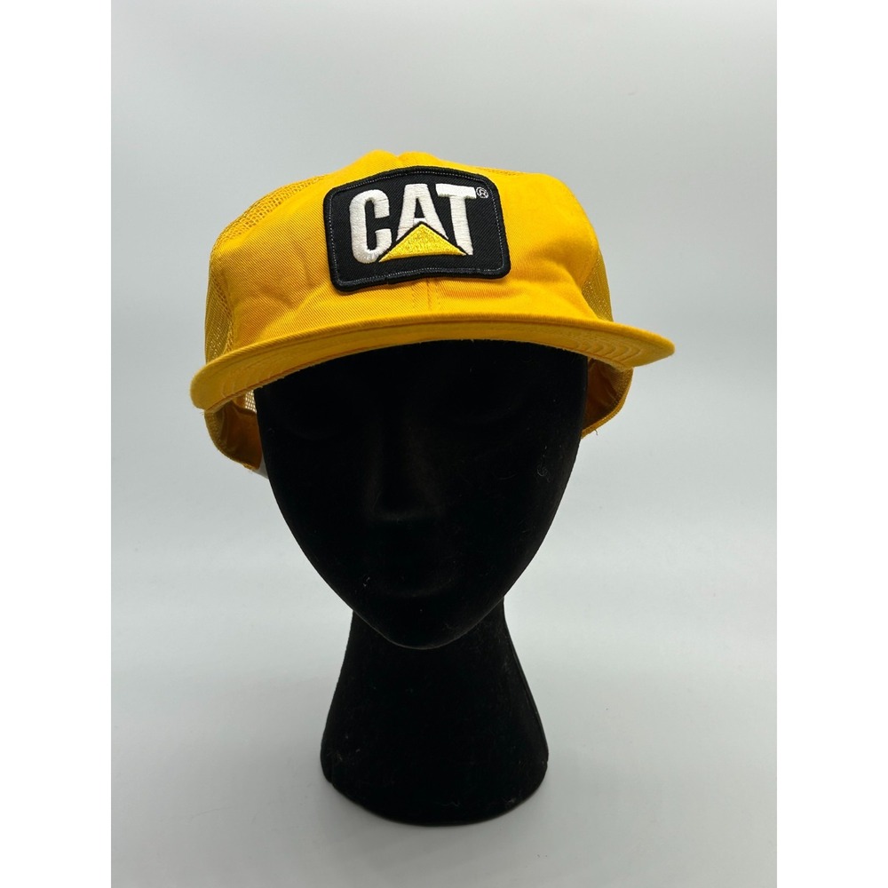 Vtg CAT Caterpillar Adjustable Trucker Hat Snapback Puffy Look w/Patch Mens USA